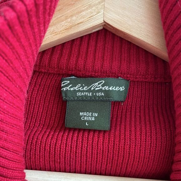 Eddie Bauer Red Ribbed Zip Sweater 100 % Cotton Size L - Picture 4 of 5
